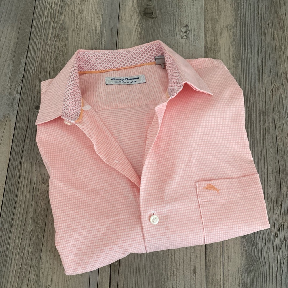 Tommy Bahama Mens Sarasota Stretch Button Shirt Ventura Coast Primrose Pink L - Picture 9 of 9